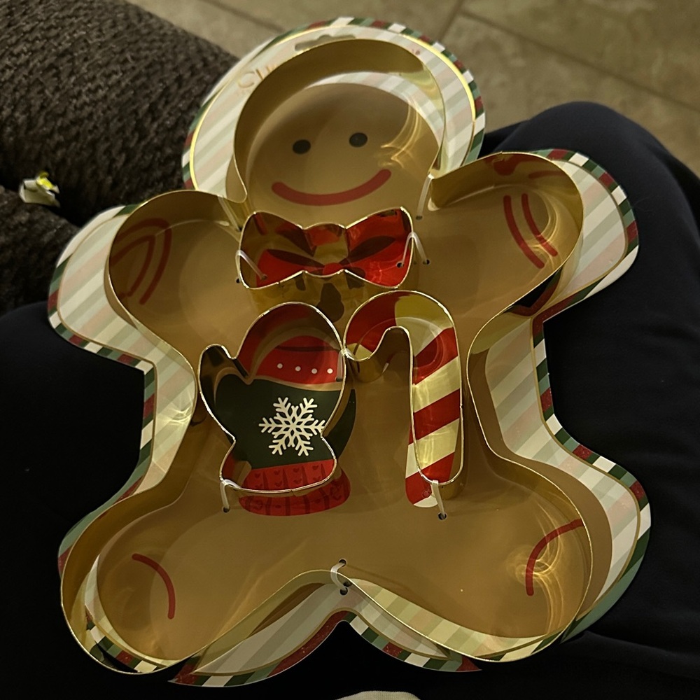 Holiday Gingerbread Man Tray Set with Red and Gold Accents